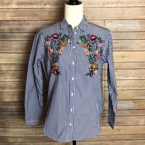 Style Me Stripped Button Down w/ Floral Detail